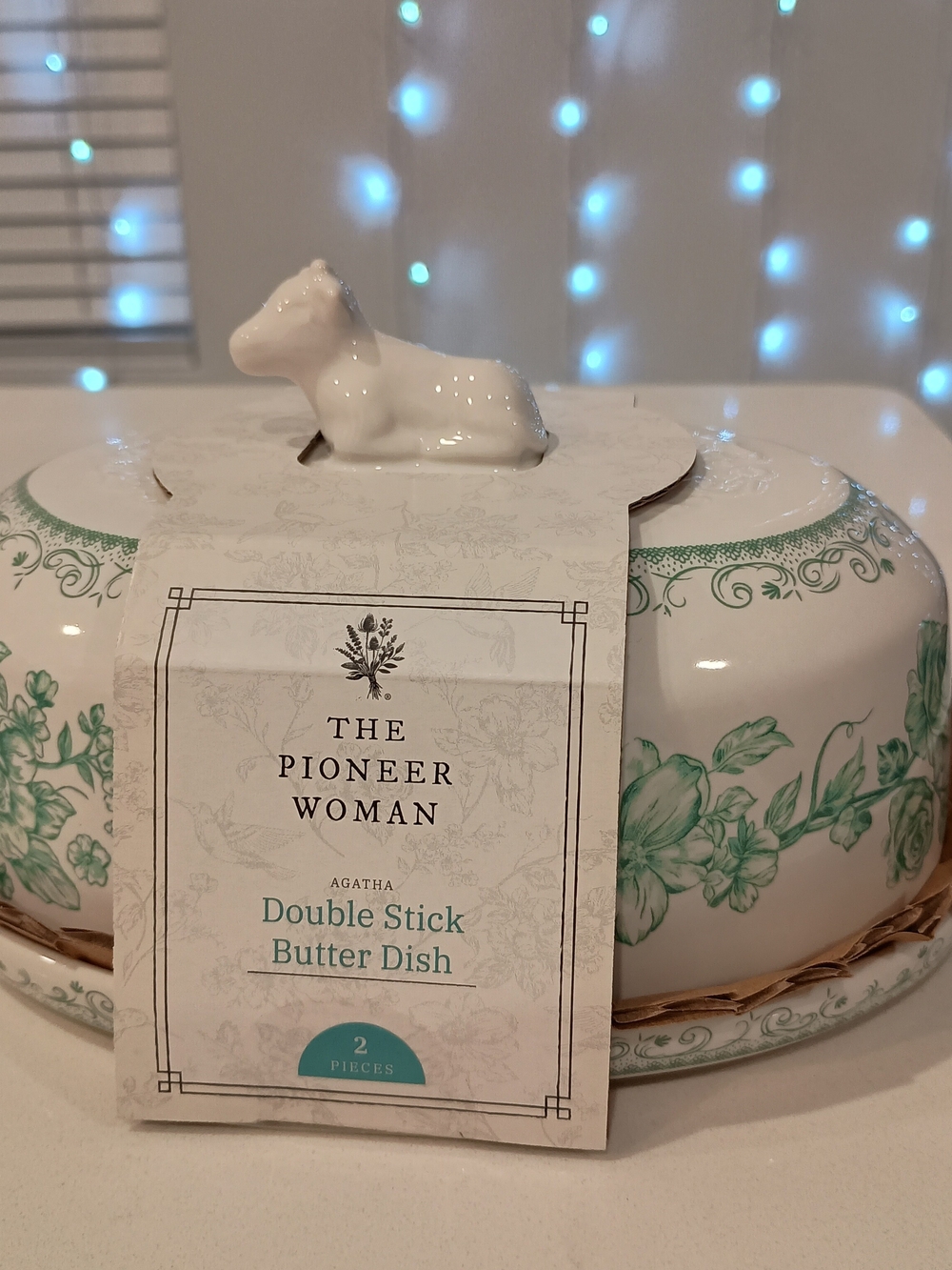 NEW Pioneer Woman Double Stick Butter Dish * Agatha Line in Floral Green & White